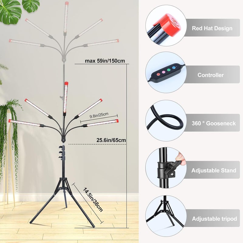 FECiDA Gamechanger! 45W 5Head Tripod Stand Tall Plant Light, 2025 Grow Lights for Indoor Plants with Stand for Bonsai Tree, Big Plants, Full Spectrum Growing Lamp 4,8,12 Hr Timer - Image 5